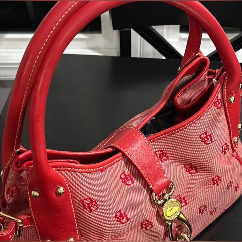 Dooney & Bourke Belvedere Leather and Canvas Handbag/Satchel - Red - Picture 10 of 15
